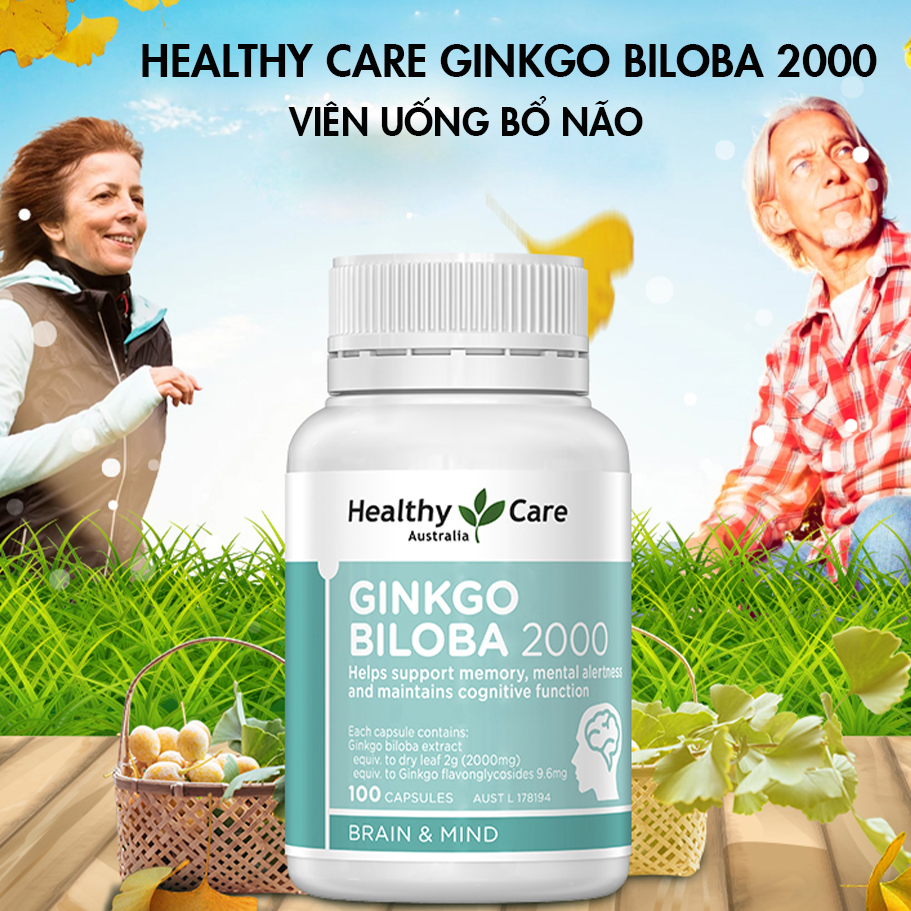 Bổ não Úc Healthy Care Ginkgo Biloba 2000, Giúp tăng tuần hoàn máu não, Cải thiện chức năng nhận thức, Trí nhớ, Giúp an thần và Giảm Stress - QuaTangMe Extaste