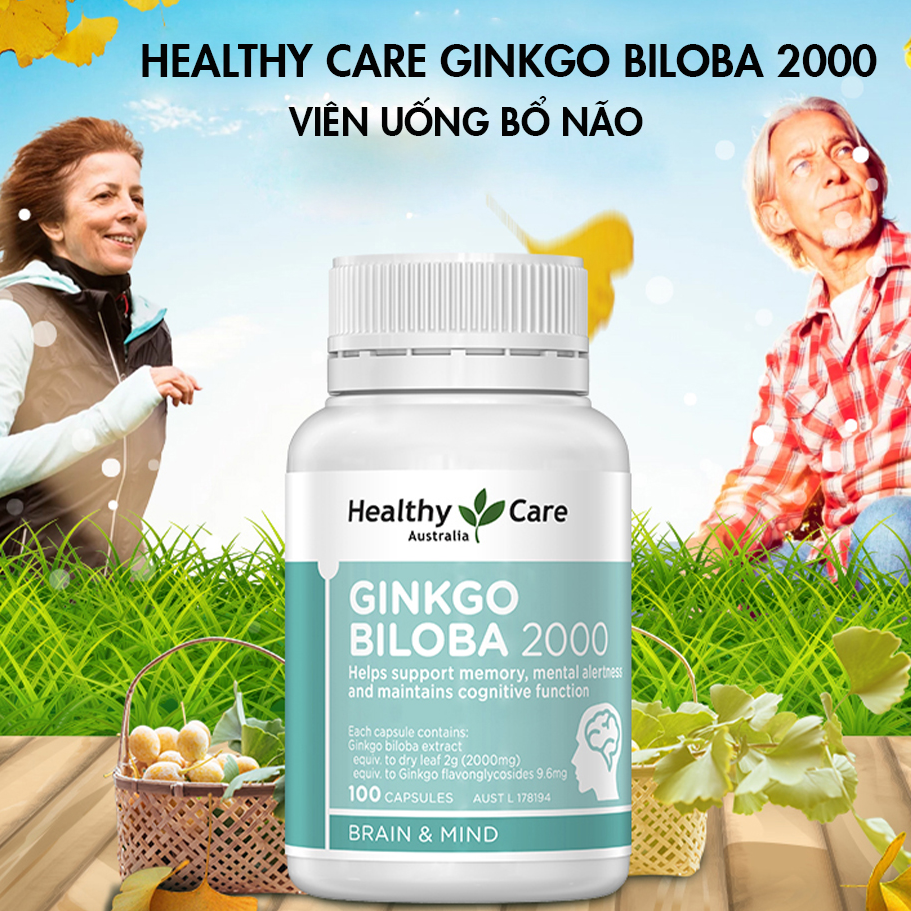 Mua Bổ não Úc Healthy Care Ginkgo Biloba 2000, Giúp tăng tuần hoàn máu não,  Cải thiện chức năng nhận thức, Trí nhớ, Giúp an thần và Giảm Stress (100  V/Hộp) -