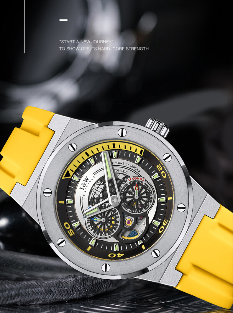 Đồng hồ nam chính hãng IW CARNIVAL IW619G-4 Kính sapphire ,chống xước,Chống nước ,Bảo hành 24 tháng,Máy cơ ,Dây cao su cao cấp,thiết kế lộ cơ thể thao