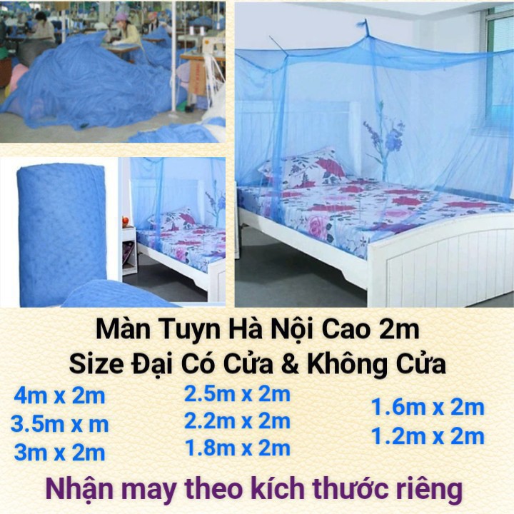 Màn Tuyn, Mùng Tuyn Hà Nội 10/10 Xanh Biển Cỡ Đại 4mx2m, 3.5mx2m, 3mx2m, 2.5mx2m, 2.2mx2m / Mùng, Màn Tuyn Chống Muỗi Ngoại Cỡ Ghép 2 Giường Có Cửa &amp; Không Cửa Đủ Kích Thước