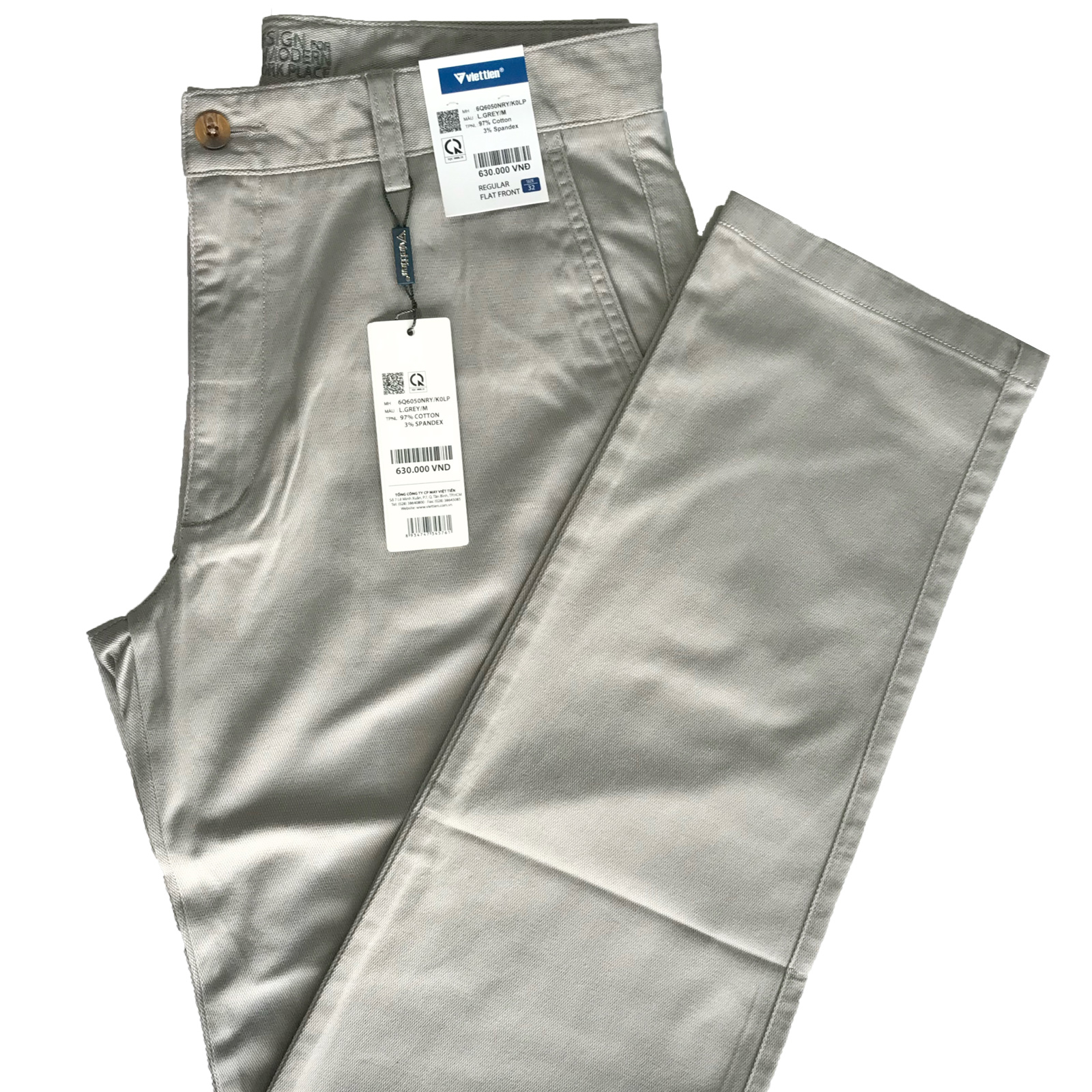 Viettien - Quần dài kaki nam màu xám sáng không ly regular 6Q6050