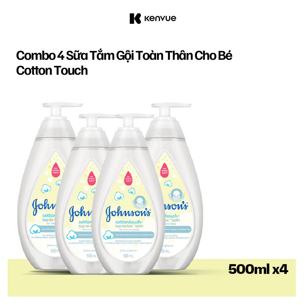 Hình ảnh [BỘ 4 SIÊU RẺ] sữa tắm 2 trong 1 (gội+tắm toàn thân) mềm mịn Johnson' baby Bath Cotton Touch 500mlx4