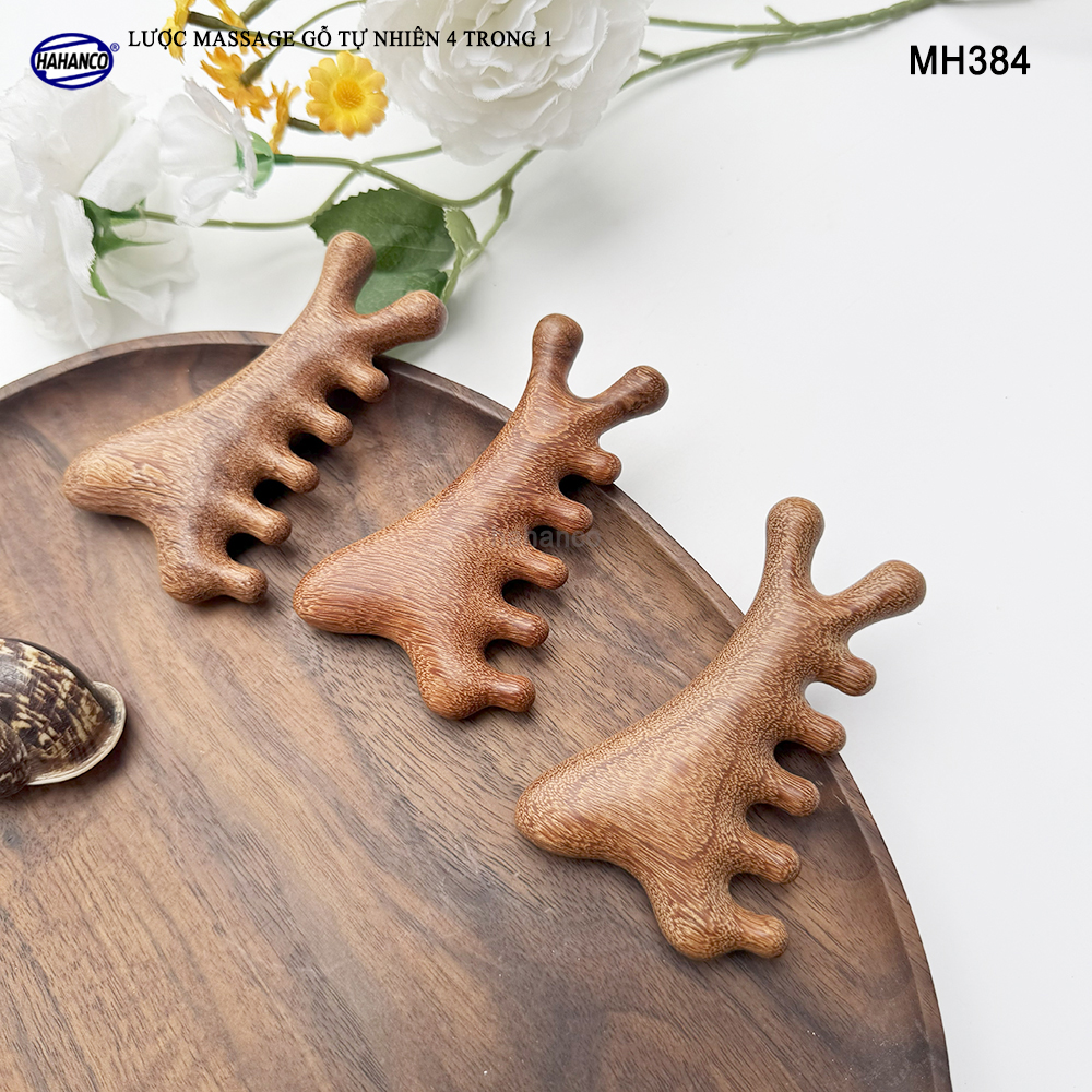 Lược Massage Dụng Cụ Làm Đẹp Chuyên Nghiệp Gỗ Tự Nhiên 4 Trong 1 - HAHANCO - MH384