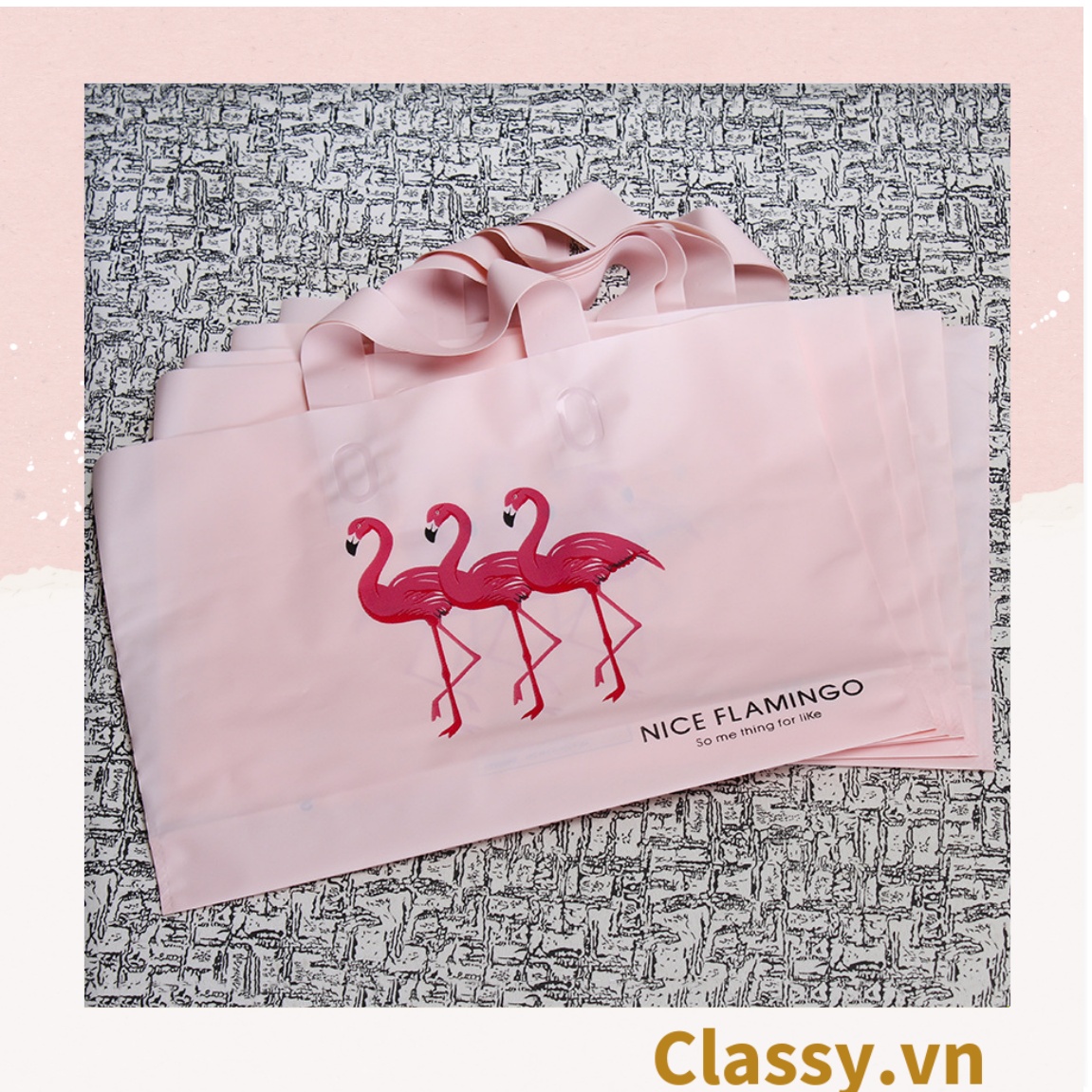 Túi tote hồng hạc Classy bằng nhựa nhiều size, màu hồng, không ra màu T1360
