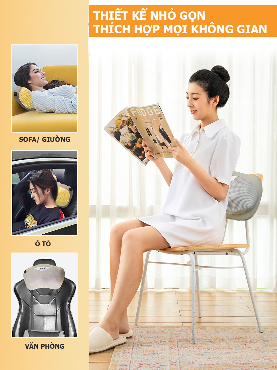 Gối massage hồng ngoại đau vai cổ lưng Shiatsu OKACHI JP-568E