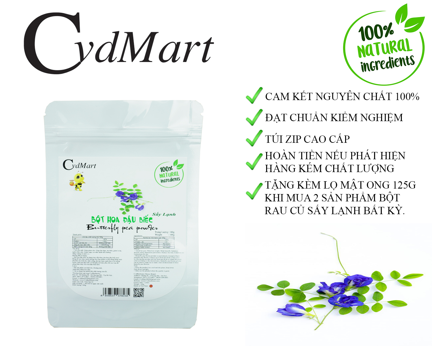 Bột Đậu Biếc Sấy Lạnh Cvdmart 100g - Cvdmart Butterfly Pea Powder