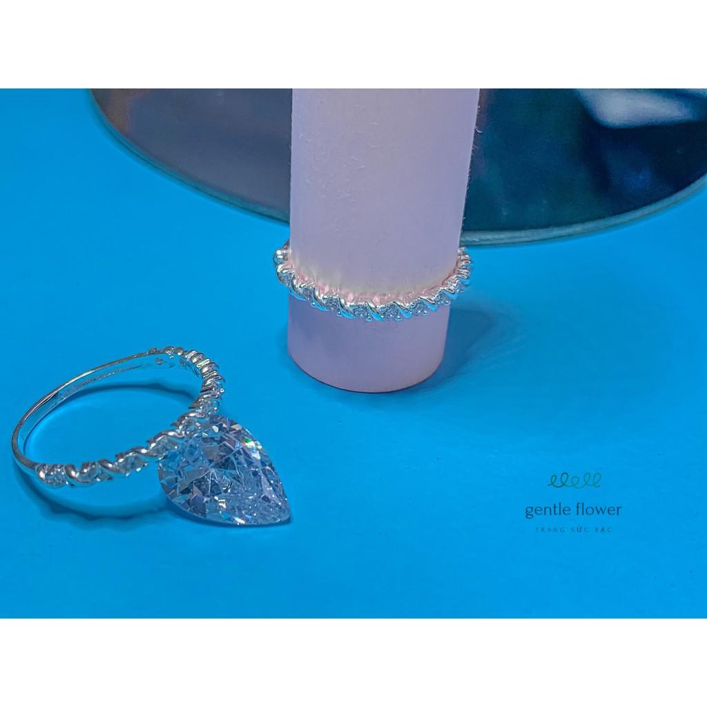 Nhẫn bạc ta nữ chấu viền đính đá thiết kế đơn giản Gentle Flower