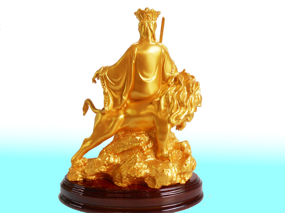 Tượng Phật Văn Thù Sư Lợi  Bồ Tát cởi sư tử màu nhũ vàng - TPT1007