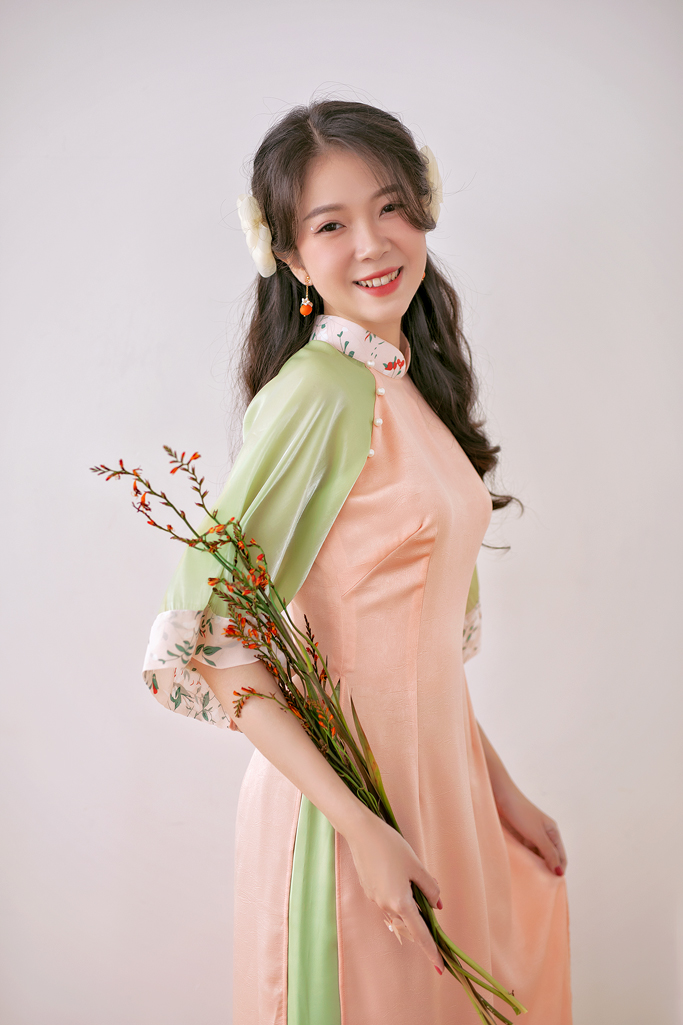 Sumire Store Áo dài Bách Hoa Xuân - Cam sữa