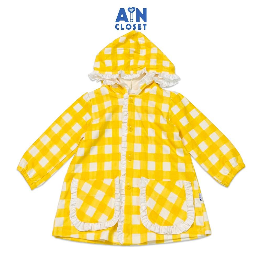 Áo khoác có nón bé gái họa tiết Caro Vàng thun da cá - AICDBGXH41YA - AIN Closet