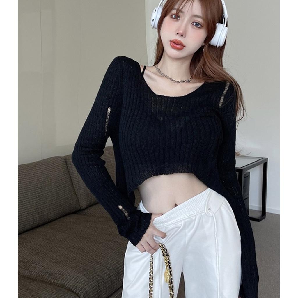 Áo len Montoghi dệt kim MỎNG CROPTOP GẮN NHÃN dễ phối đồ thời trang sang trọng