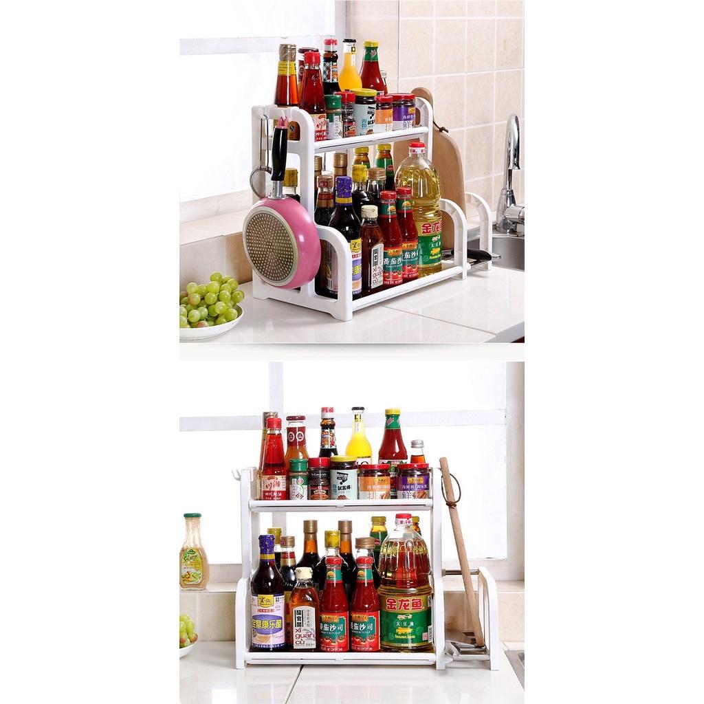 Kệ Đựng Gia Vị Nhà Bếp Bằng Nhựa 2 Tầng Nhỏ Gọn - Tiện Dụng Hình Chữ H Kèm Giá Để Thớt