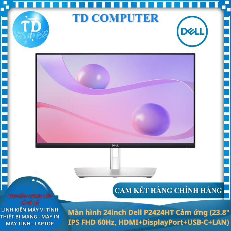 Màn hình máy tính 24inch Dell P2424HT Cảm ứng (23.8&quot; IPS FHD 60Hz, HDMI+DisplayPort+USB-C+LAN) - Hàng chính hãng FPT phân phối