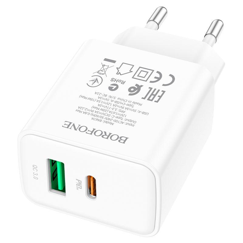 Cốc sạc Borofone BA67A PD20W + QC3.0 WHITE