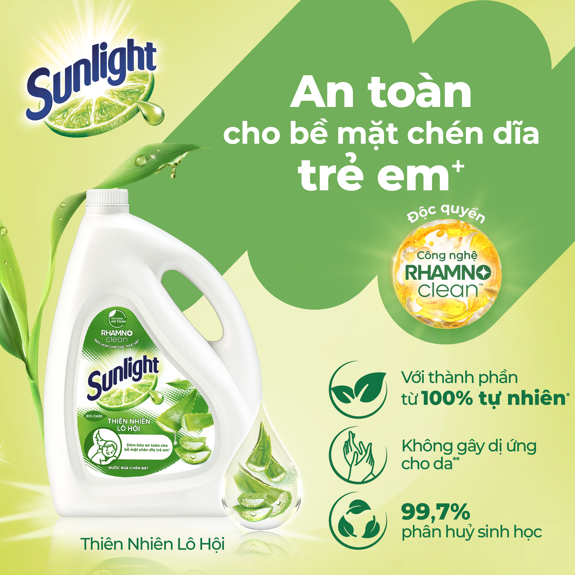 Nước Rửa Chén Sunlight Bio-Care Thiên Nhiên Lô Hội, Sạch Dầu Mỡ Dịu Nhẹ Cho Da Tay, Túi/Can 3.3kg/3.6kg
