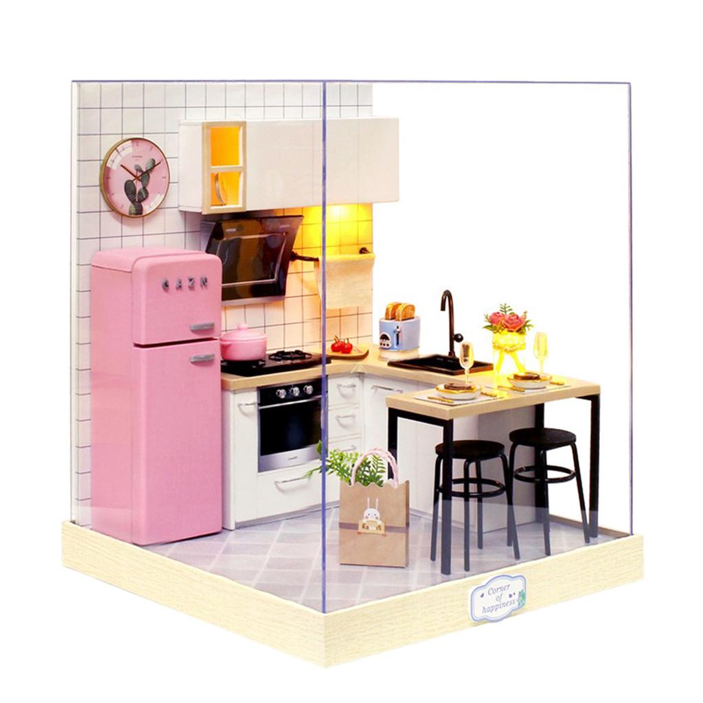 1/124 DIY Dollhouse Wooden Miniature Furniture Kit Mini 3D House with LED & Dustproof Cap, Best Birthday Gifts for Women & Girls