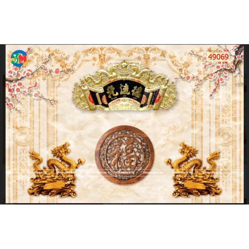 Tranh dán tường vải lụa 3D ban thờ, phòng thờ- Huyền Chi- Đặt in theo kích thước yêu cầu