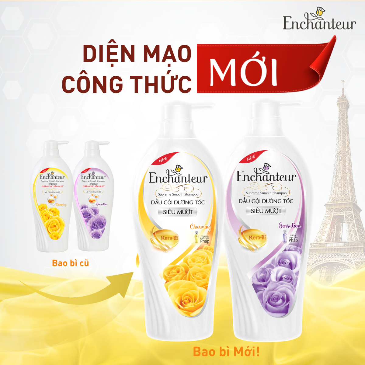 [Mua 1 Tặng 1] Dầu gội dưỡng tóc siêu mượt Keratin Enchanteur Charming 650g + Tặng nước xịt khoáng bio-essence 30ml