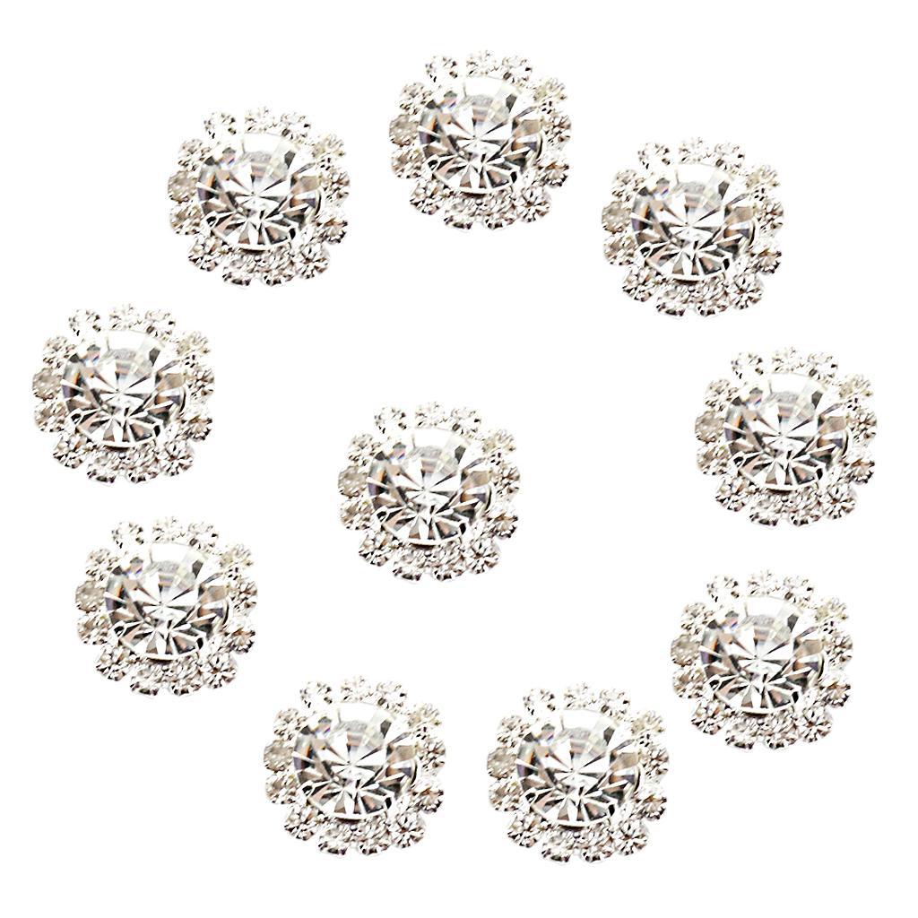 10x Clear Crystal Rhinestone Round Buttons Flatback DIY Embellishment Decor 15mm