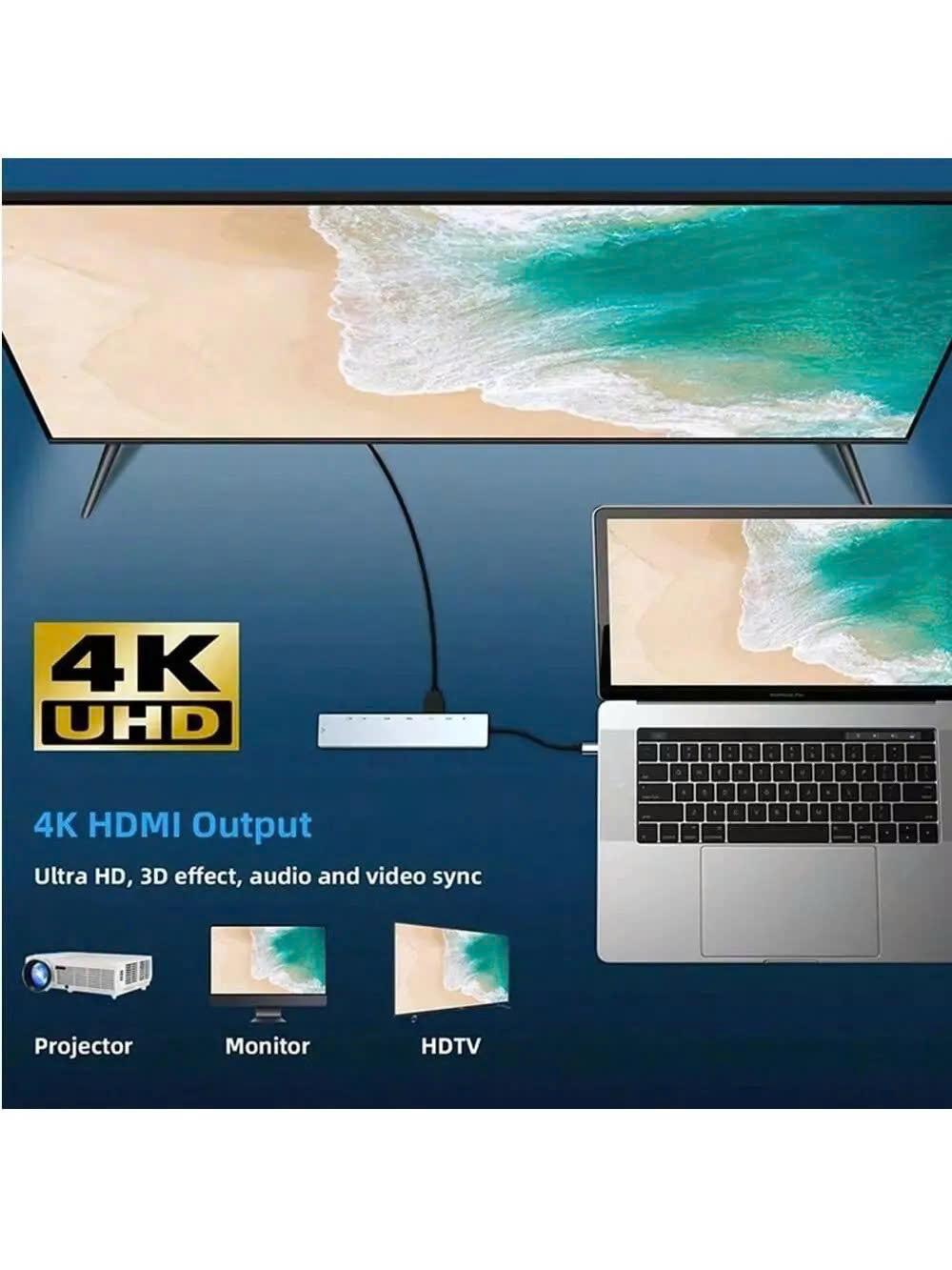 Bộ Chuyển Đổi Hub USB C Hub 8 Trong 1 Type C 3.1 Sang 4K RJ45 Đọc Thẻ SD / TF Cho MacBook Notebook Laptop Máy Tính - Hàng Nhập Khẩu