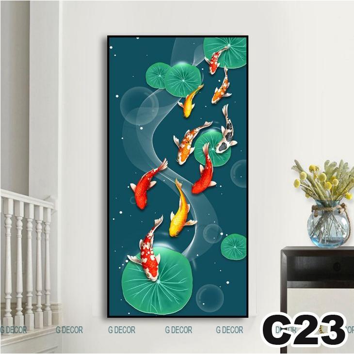 Tranh treo tường canvas 1 bức phong cách hiện đại Bắc Âu 19, tranh cửu ngư quần hội trang trí phòng khách, phòng ngủ