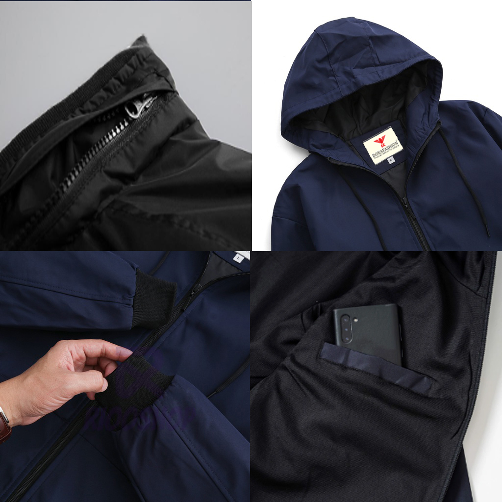 Áo khoác dù nam Dokafashion phối nón có túi trong và 2 túi ngoài dây kéo, vải dù ấm áp, cản gió hiệu quả EZAK23