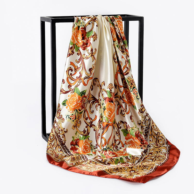 Khăn Turban Lụa Vuông Cao Cấp Họa Tiết Hoa Làm Áo - Chất Liệu Satin - 90x90cm - Mã KL043
