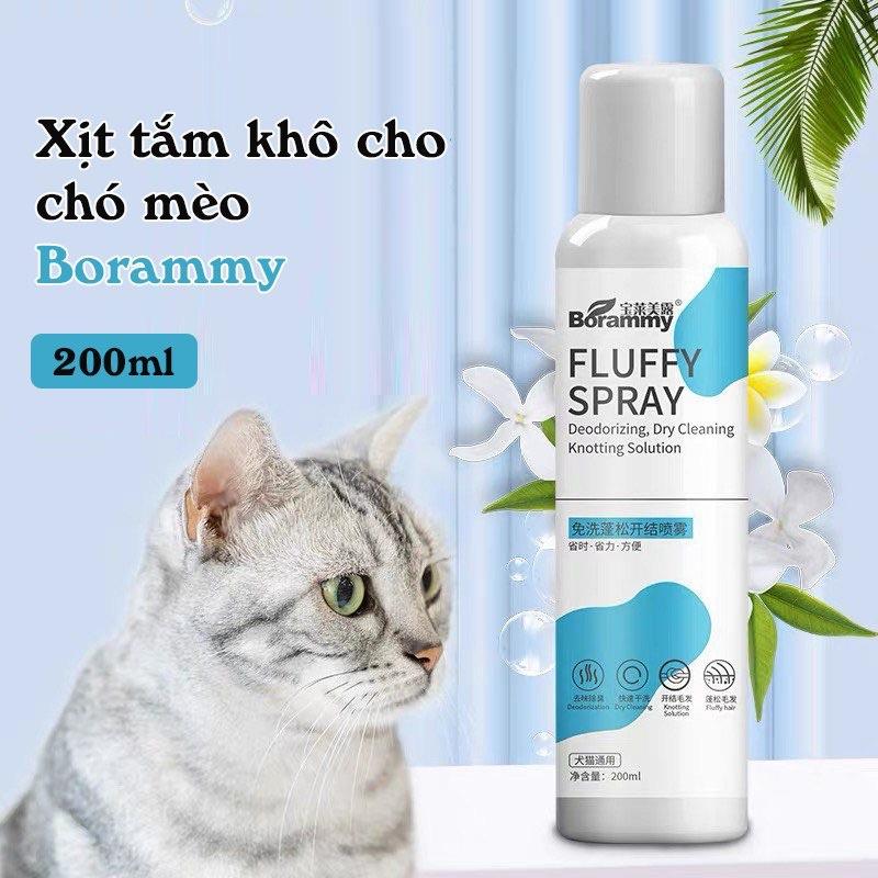 Xịt Tắm Khô Khử Mùi, Dưỡng Lông, Tơi Lông BORAMMY FLUFFY SPRAY Cho Chó Mèo 200ml