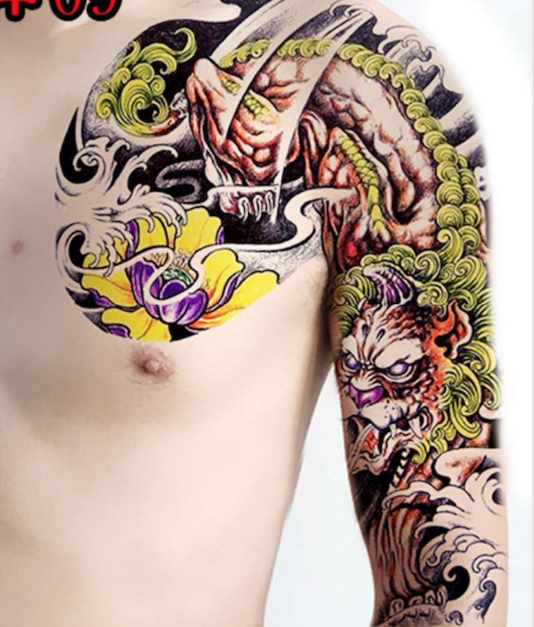 Hình xăm dán tattoo cao cấp full ngực và bả vai 24x34cm- phù hợp vị trí kín ngực và từ 1 bên ngực qua bắp tay