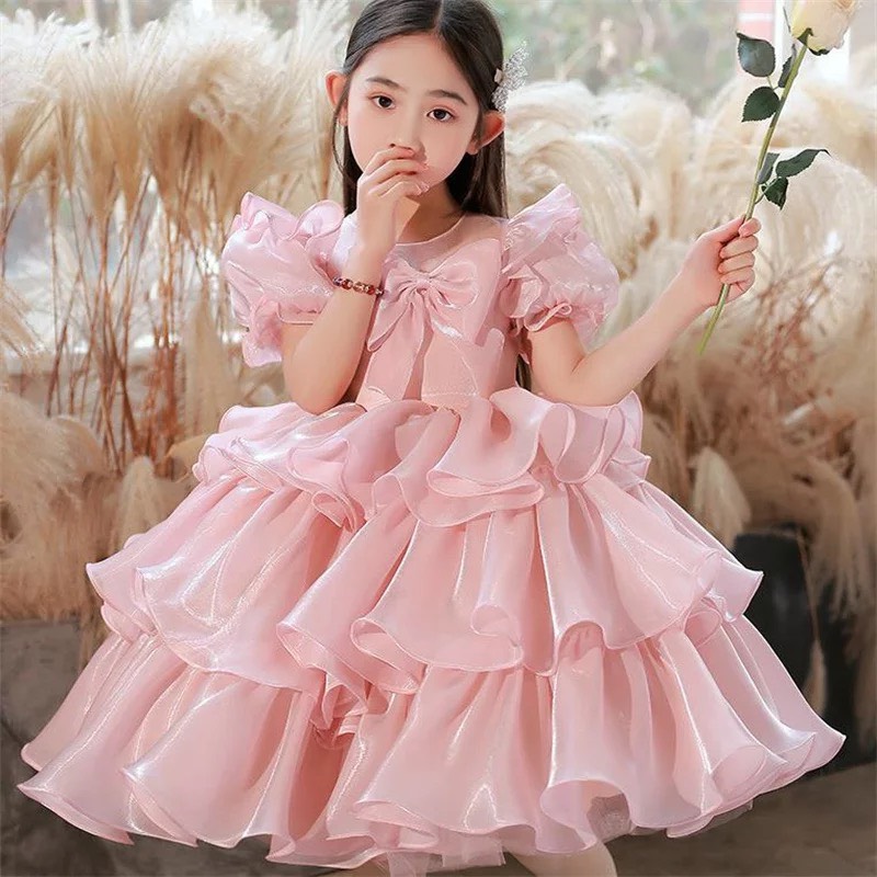 váy công chúa bé gái hồng tầng mềm mại  thoáng mát  từ 8-40 kí ( mã 085 )