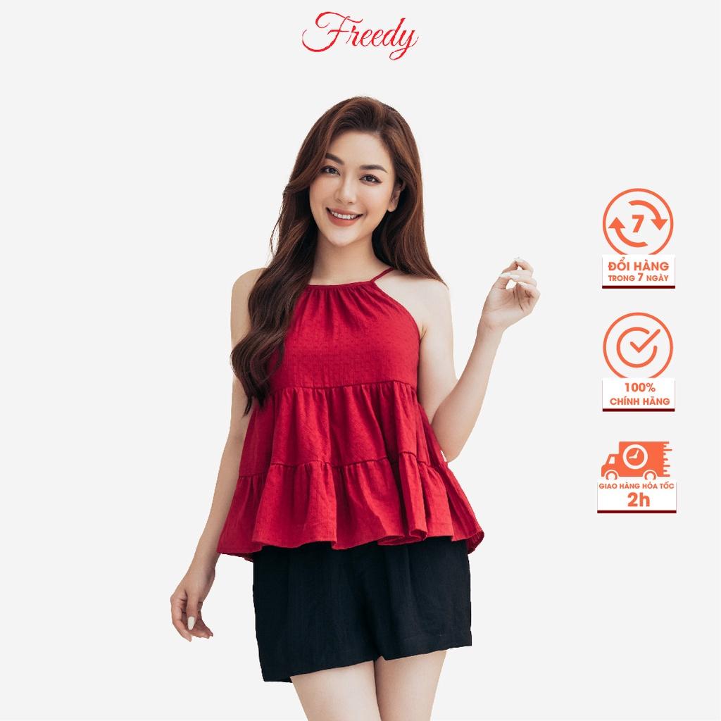 Đồ bộ nữ 2 dây mặc nhà Freedy yếm đỏ tôn da ôm dáng WBH2233