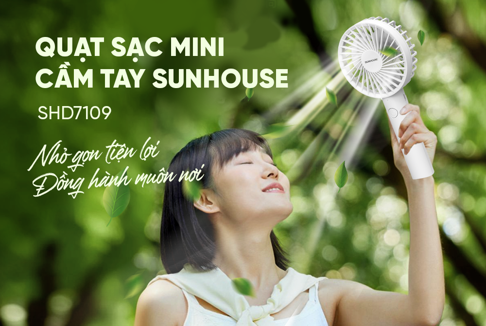 Quạt sạc mini cầm tay Sunhouse SHD7109 - Hàng chính hãng