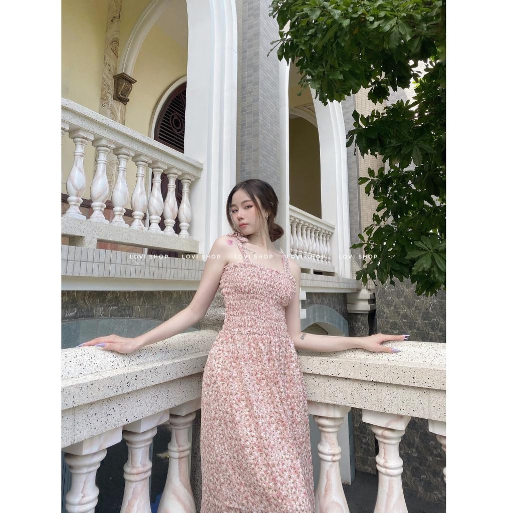 Váy đầm maxi voan hoa 2 dây hoa nhí thiết kế tiểu thư vintage Lovi