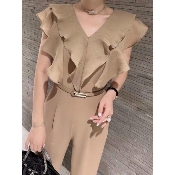JUMPSUIT  CỔ V BÈO KÈM NỊT