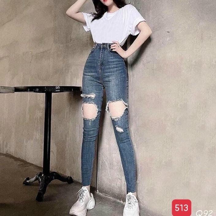 Quần jean nữ chất co giãn, quần bò nữ cạp cao nhiều mẫu tina ms512