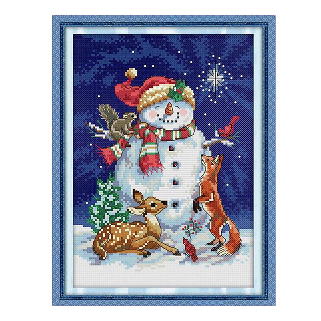 DIY Snowman Counted Printed Cross Stitch Embroidery Needlework Kit Christmas Gift