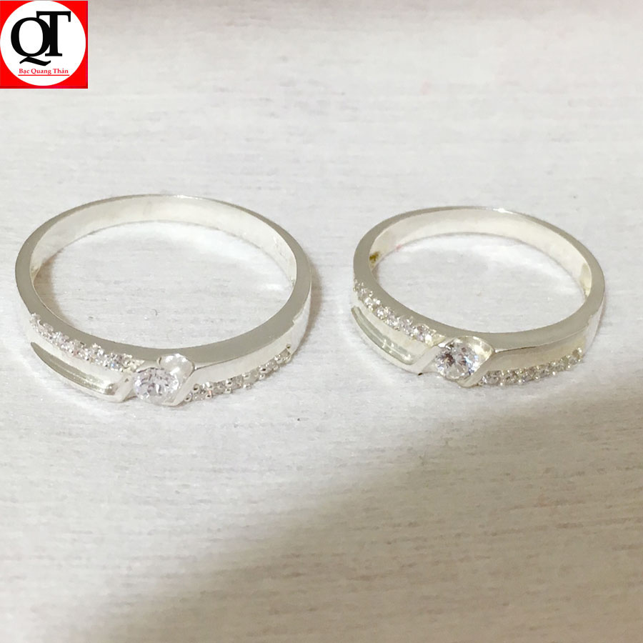 Nhẫn Cặp | Nhẫn Đôi Nam Nữ chất liệu bạc thật đính đá cao cấp trang sức Bạc Quang Thản - QTND1