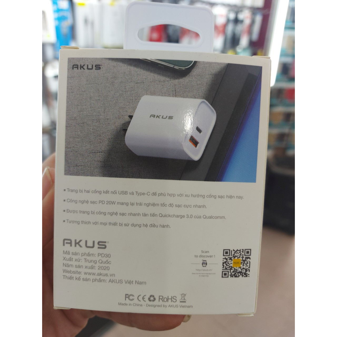 Củ Sạc NHANH 2 cổng chính hãng akus thế hệ mới VOOC model M5A