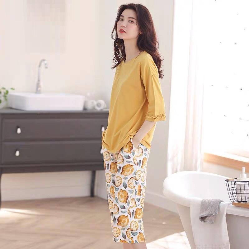 Bộ mặc nhà cotton chanh vàng