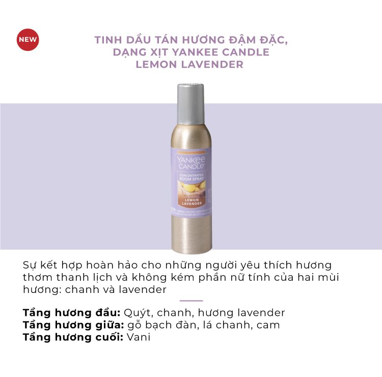 Tinh dầu tán hương đậm đặc dạng xịt Yankee Candle - Lemon Lavender
