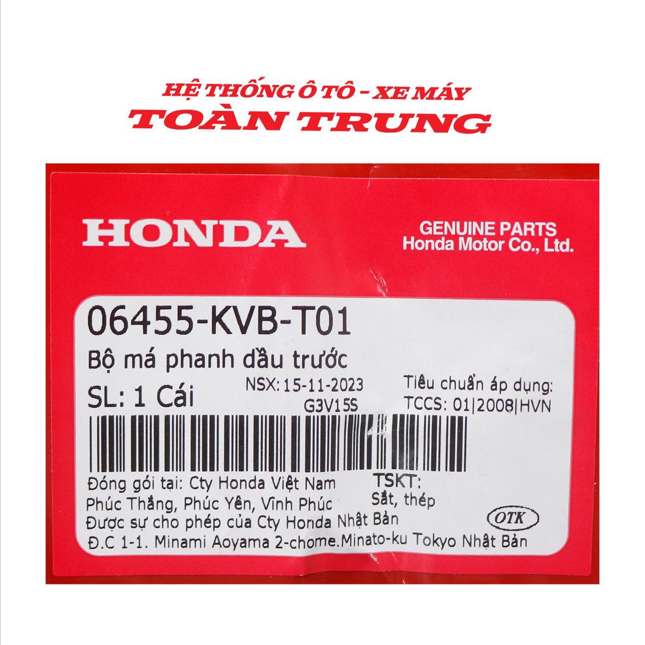 Má phanh trước Air Blade, Click, Vario 160, LEAD 125, Vision chính hãƞg Honda &quot;06455KVBT01&quot;