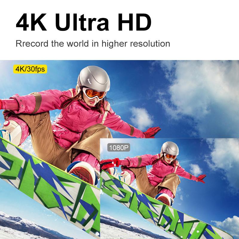 Camera hành động 4K WiFi Màn hình kép 170 ° Góc rộng 30m Máy ảnh thể thao chống thấm nước với bộ phụ kiện gắn điều khiển từ xa