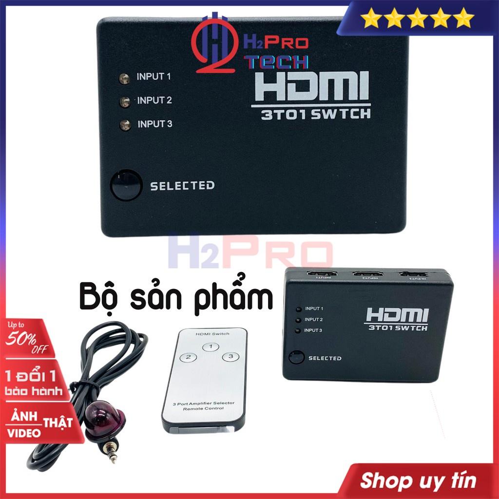 Bộ gộp HDMI 3 vào 1 ra, hdmi 3 in 1 out cao cấp, chất lượng cao 2K-4K, có điều khiển, tặng dây IR hồng ngoại-H2pro tech