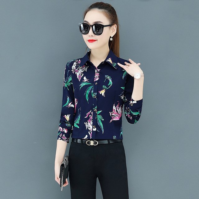 Áo sơ  mi nữ dài tay họa tiết hoa ah39