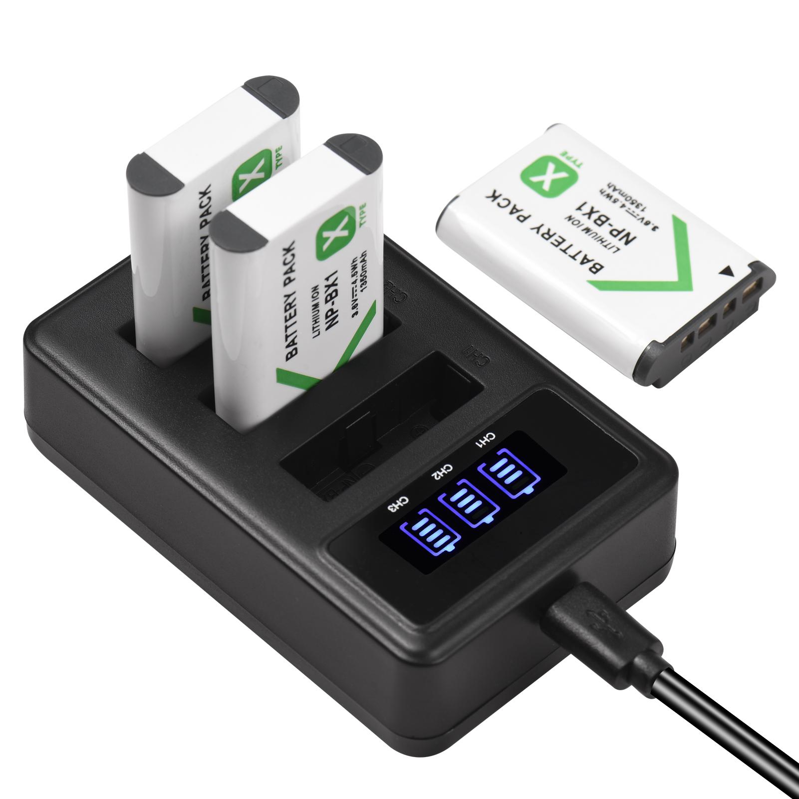 NP-BX1 Battery Charger 3-Slot with LED Indicators + 3pcs NP-BX1 Batteries 3.6V 1350mAh with USB Charging Cable Replacement for Sony DSC-RX100/DSC-RX100 II/DSC-RX100M II/DSC-RX100 III/DSC-RX100 IV/DSC-RX100 V VII/ZV-1