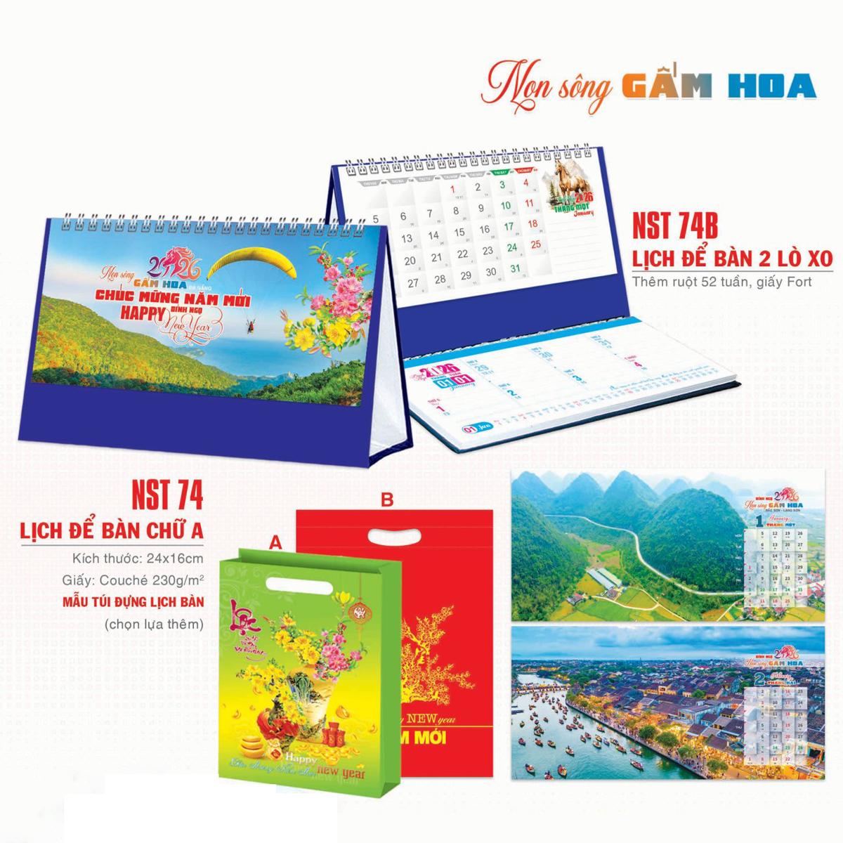 Lịch Để Bàn Chữ A - Non Sông Gấm Hoa - NST 74A