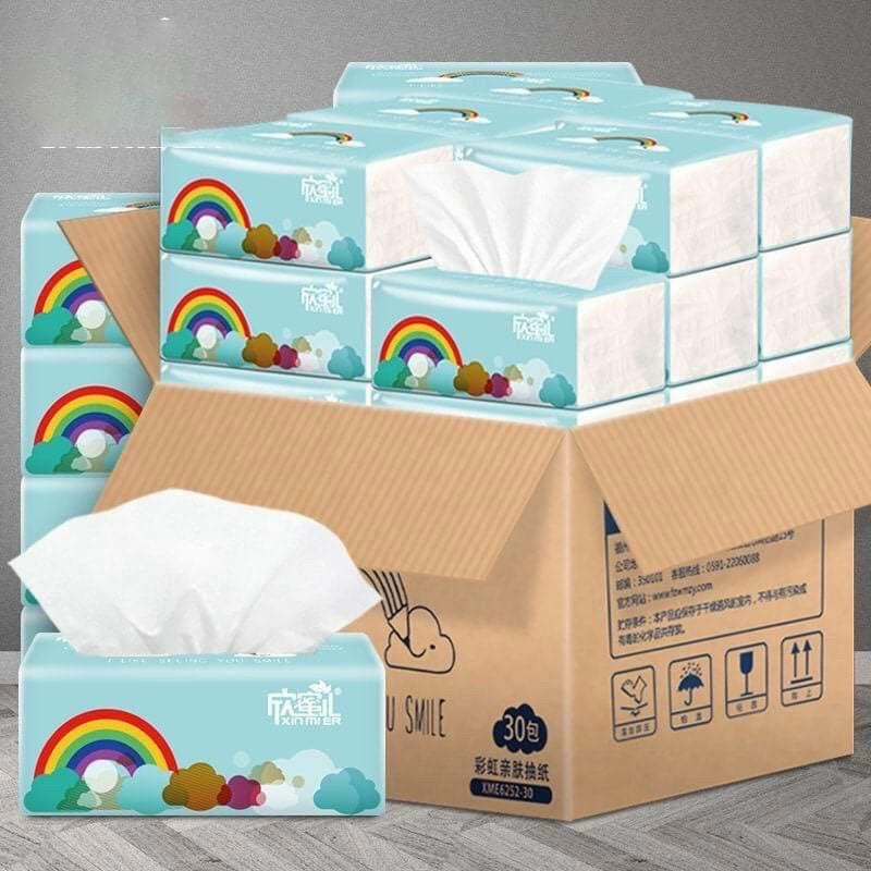 Thùng 30 gói giấy ăn cầu vồng siêu dai, mềm mịn