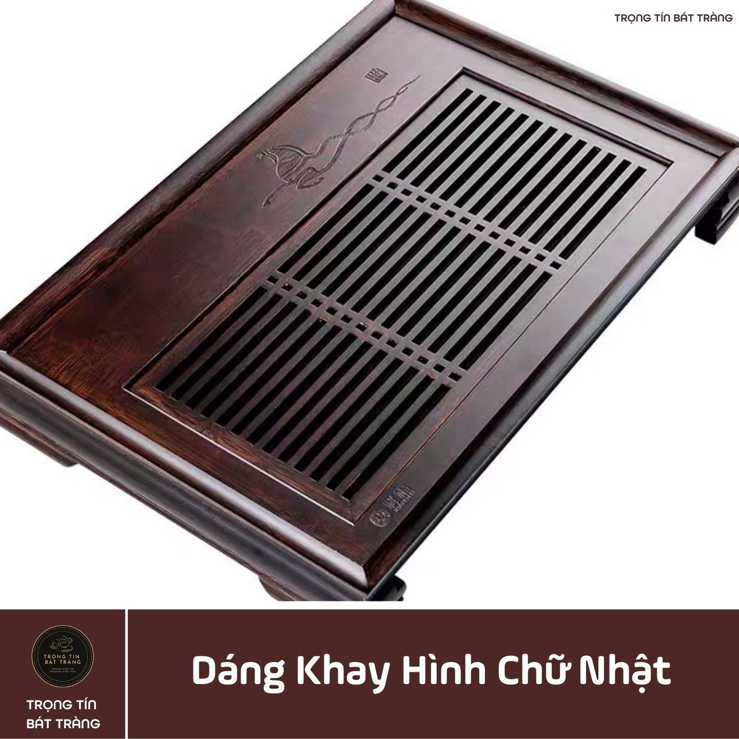 KT 25 Khay Trà Tre Cao Cấp  Chữ Nhật Trung Kích Thước 50*33*6,8