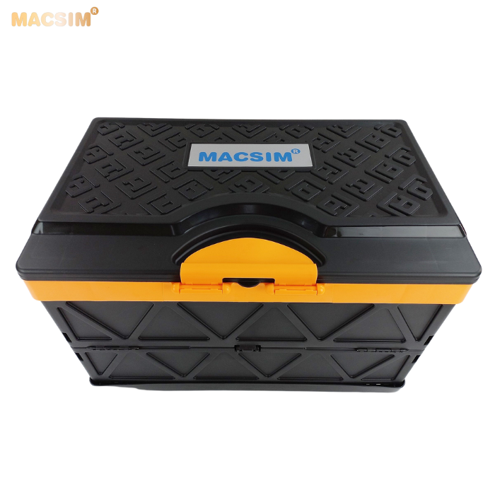 Hộp đựng đồ 48l màu đen pha cam xếp gọn kích thước 50cm x 32cm x 31cm - hộp đựng đồ trong cốp ô tô nhãn hiệu Macsim chất liệu PP cao cấp