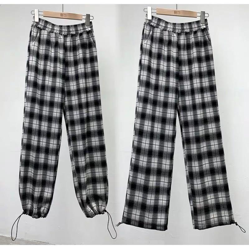 Quần cull caro dây rút chân hot lắm nè, quần caro, quần ống xuông